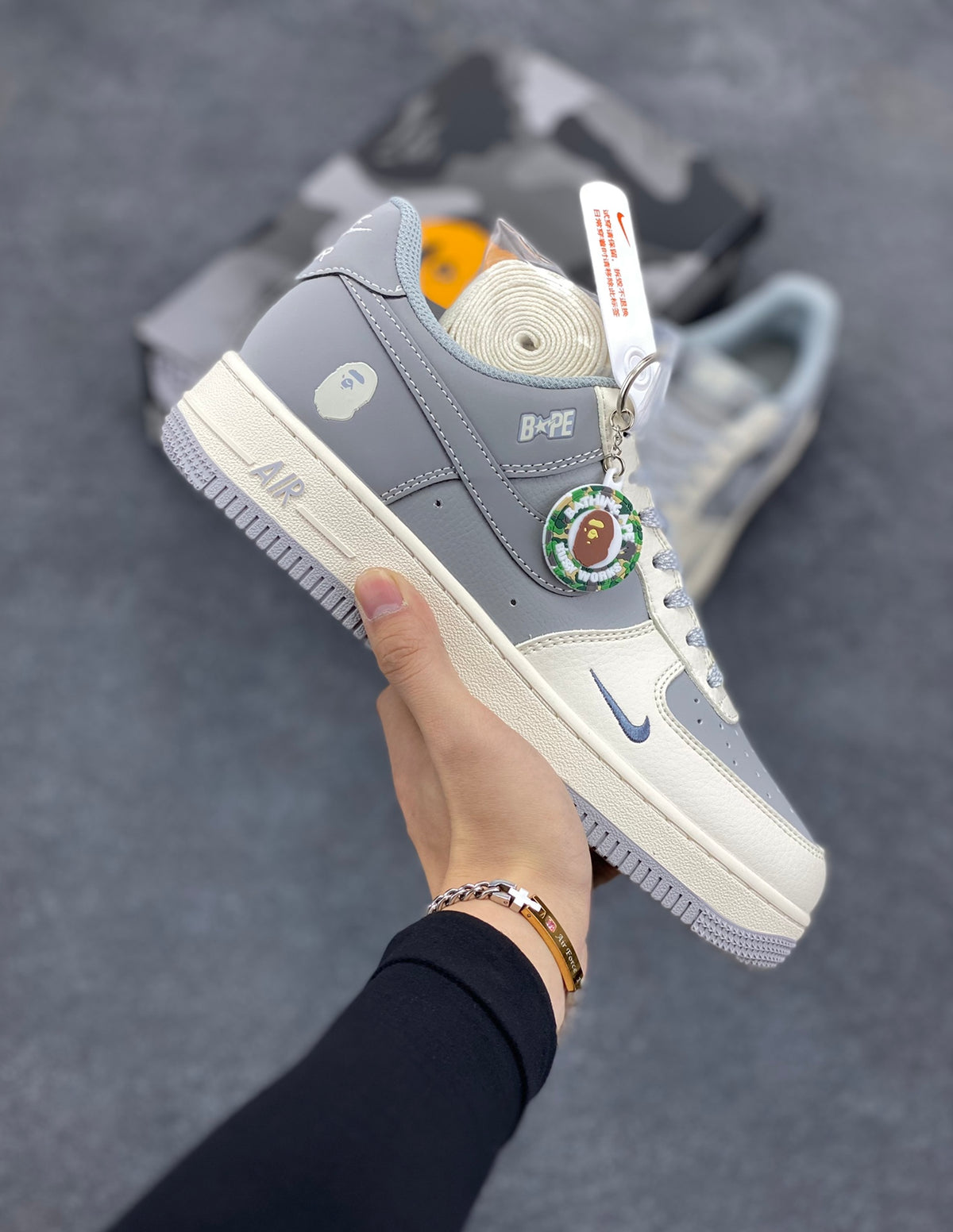 BAPE STA × Nike Air Force 1 Low — Cream & Grey