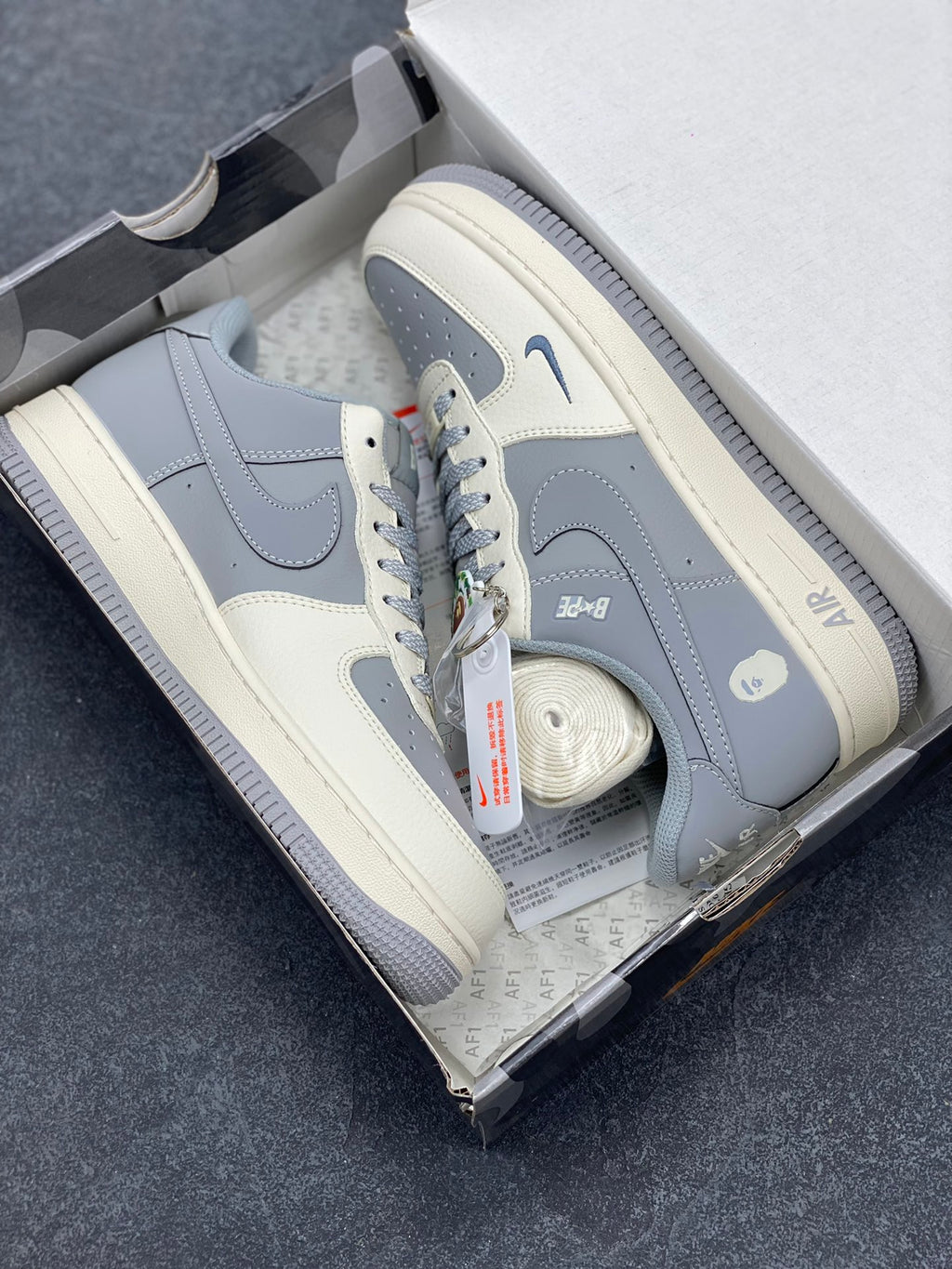 BAPE STA × Nike Air Force 1 Low — Cream & Grey