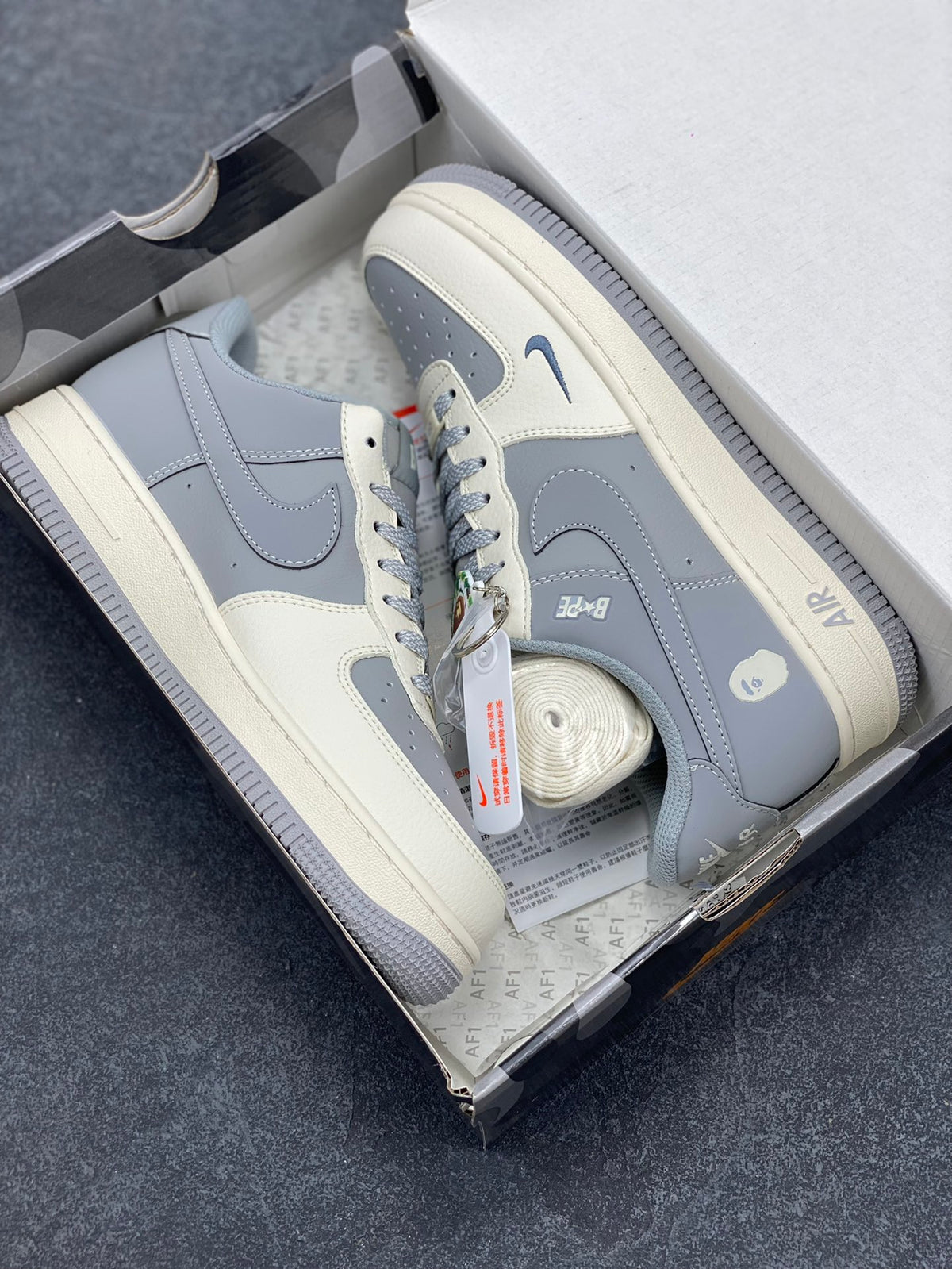 BAPE STA × Nike Air Force 1 Low — Cream & Grey