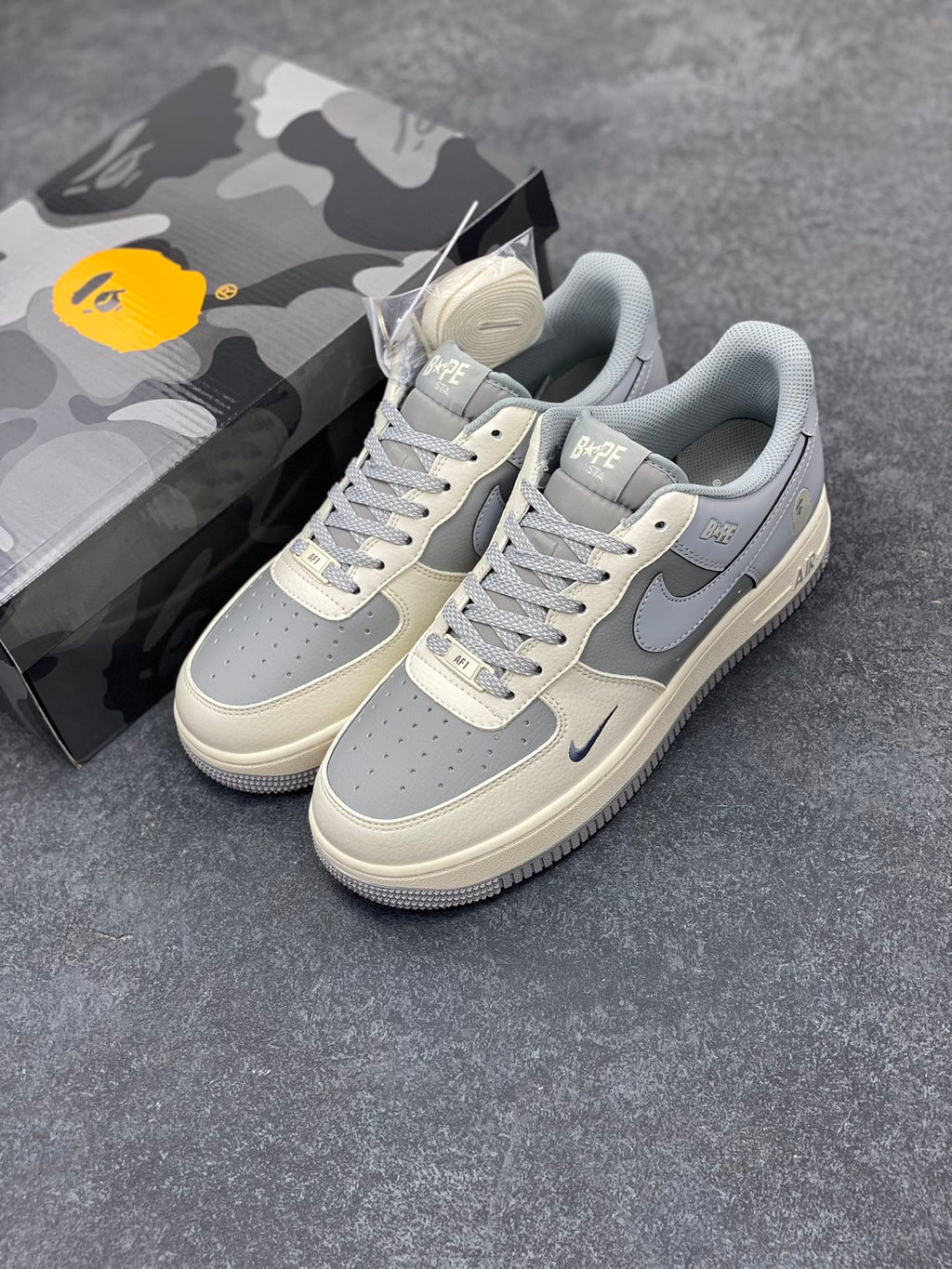 BAPE STA × Nike Air Force 1 Low — Cream & Grey