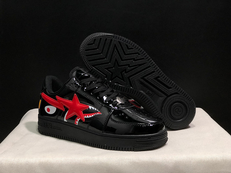 BAPE STA Shark — Black Patent & Red | EU Sizes 36–45