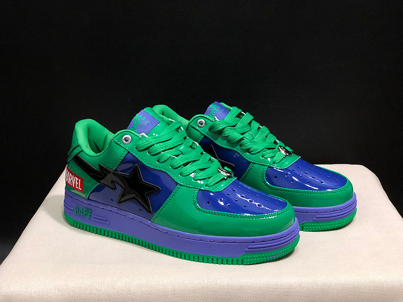 BAPE STA × Marvel — Green, Blue & Purple Patent Leather | EU Sizes 36–45