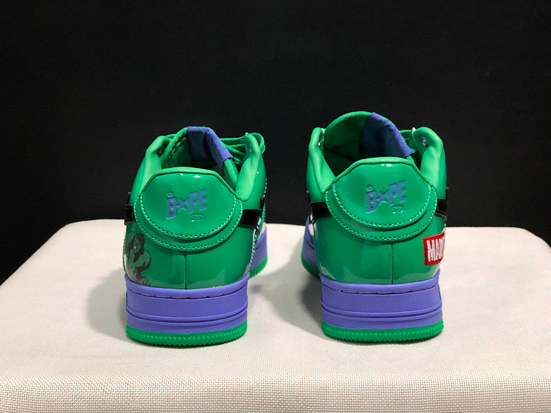 BAPE STA × Marvel — Green, Blue & Purple Patent Leather | EU Sizes 36–45