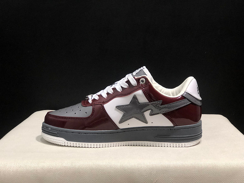 BAPE STA — Burgundy, White & Grey Patent Leather | EU Sizes 36–45