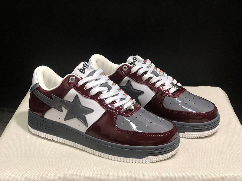 BAPE STA — Burgundy, White & Grey Patent Leather | EU Sizes 36–45
