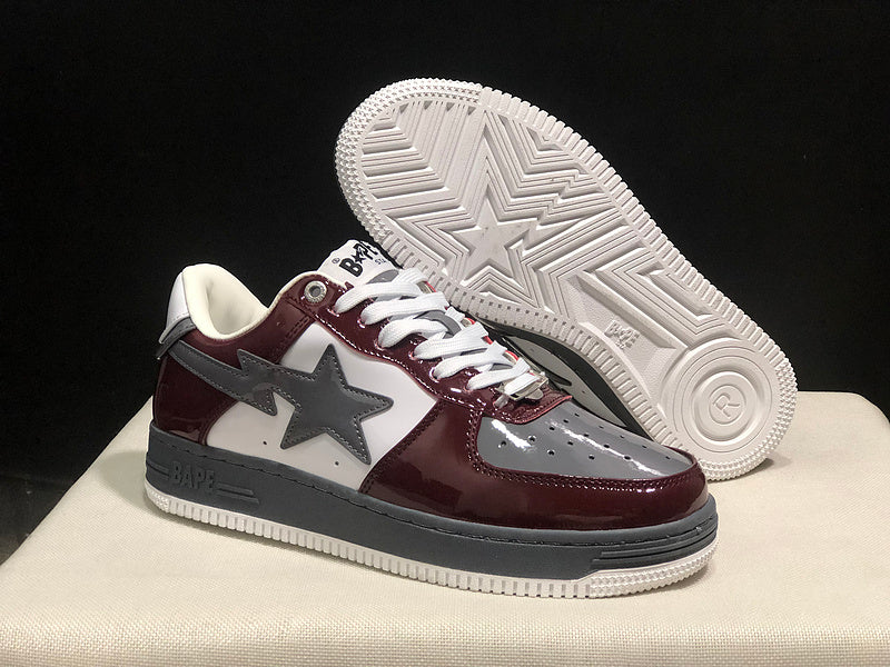 BAPE STA — Burgundy, White & Grey Patent Leather | EU Sizes 36–45