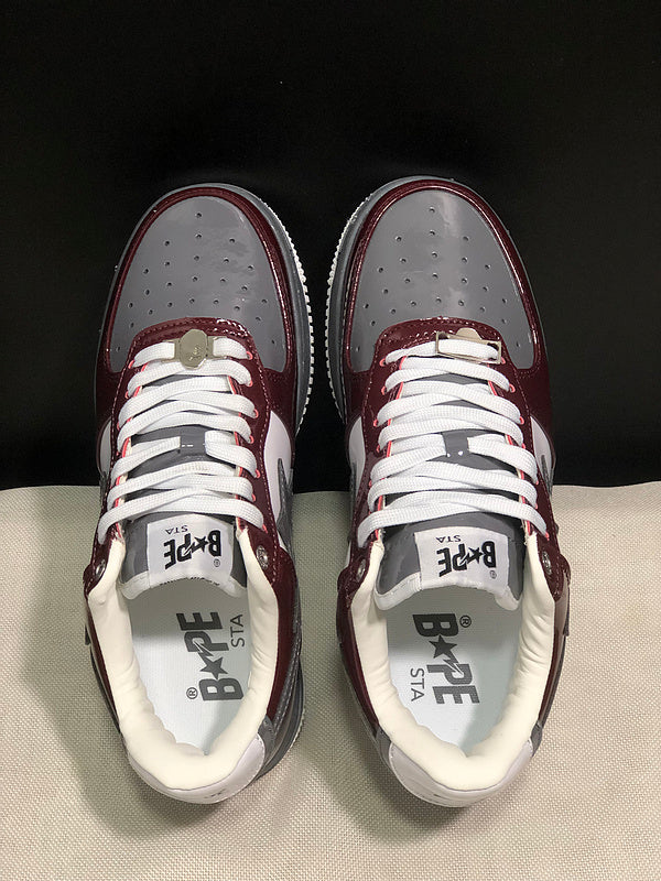 BAPE STA — Burgundy, White & Grey Patent Leather | EU Sizes 36–45