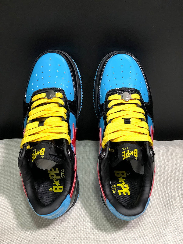 BAPE STA × Marvel — Black, Blue & Red Patent Leather | EU Sizes 36–45