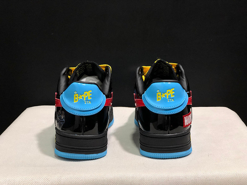 BAPE STA × Marvel — Black, Blue & Red Patent Leather | EU Sizes 36–45