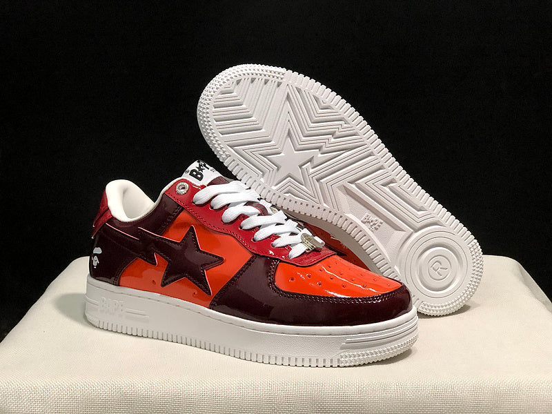 BAPE STA — Orange & Burgundy Patent Leather | EU Sizes 36–45