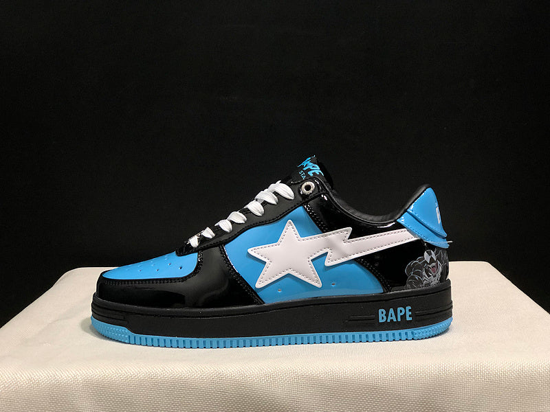 BAPE STA — Black & Blue Patent Leather Graphic | EU Sizes 36–45