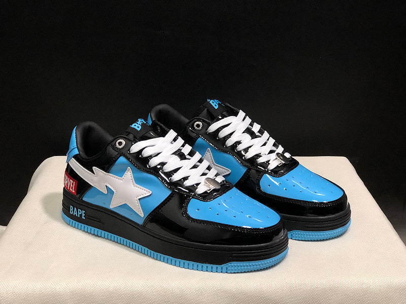 BAPE STA — Black & Blue Patent Leather Graphic | EU Sizes 36–45