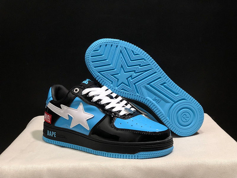 BAPE STA — Black & Blue Patent Leather Graphic | EU Sizes 36–45