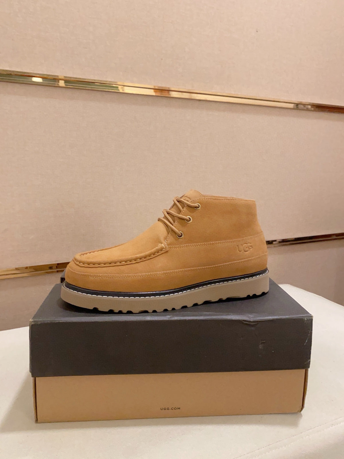 Men's Moc-Toe Suede Chukka Boots — Sand