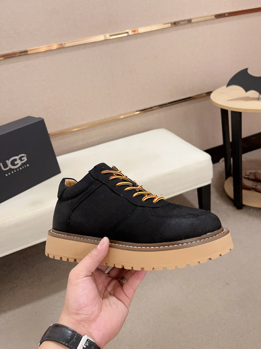 Men's Moc-Toe Leather Platform Sneakers — Black