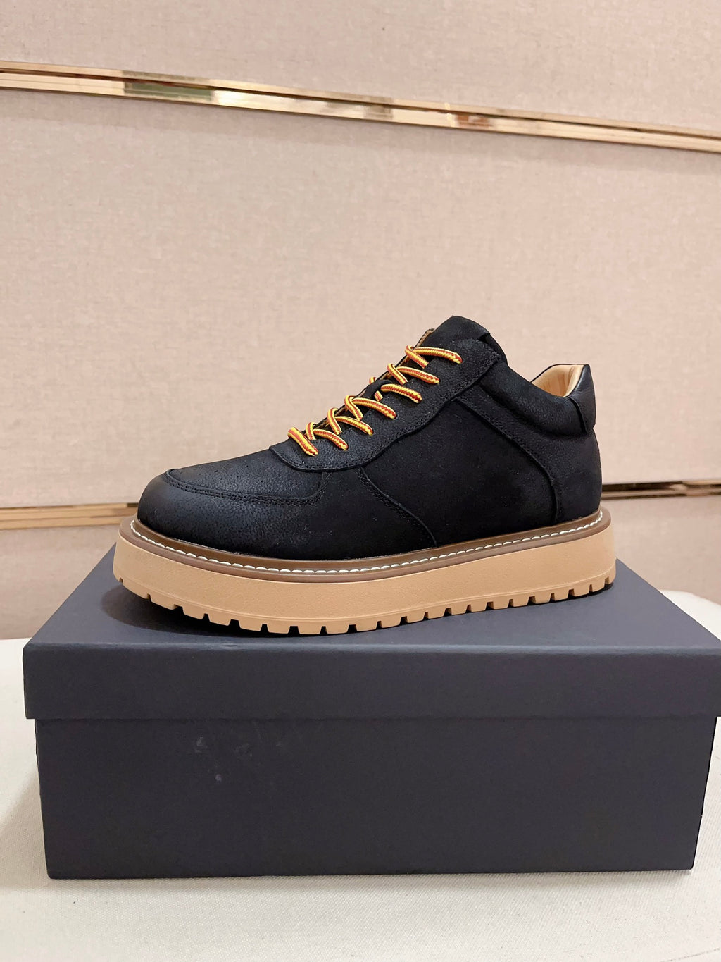 Men's Moc-Toe Leather Platform Sneakers — Black