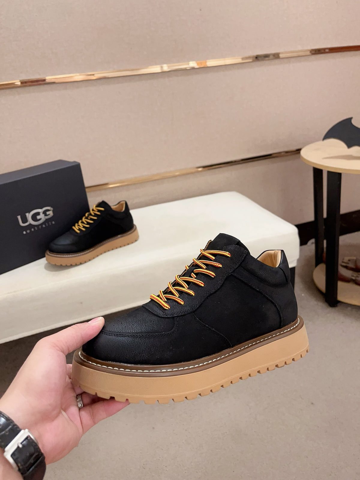 Men's Moc-Toe Leather Platform Sneakers — Black