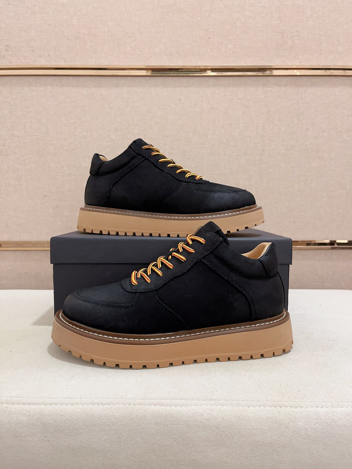 Men's Moc-Toe Leather Platform Sneakers — Black