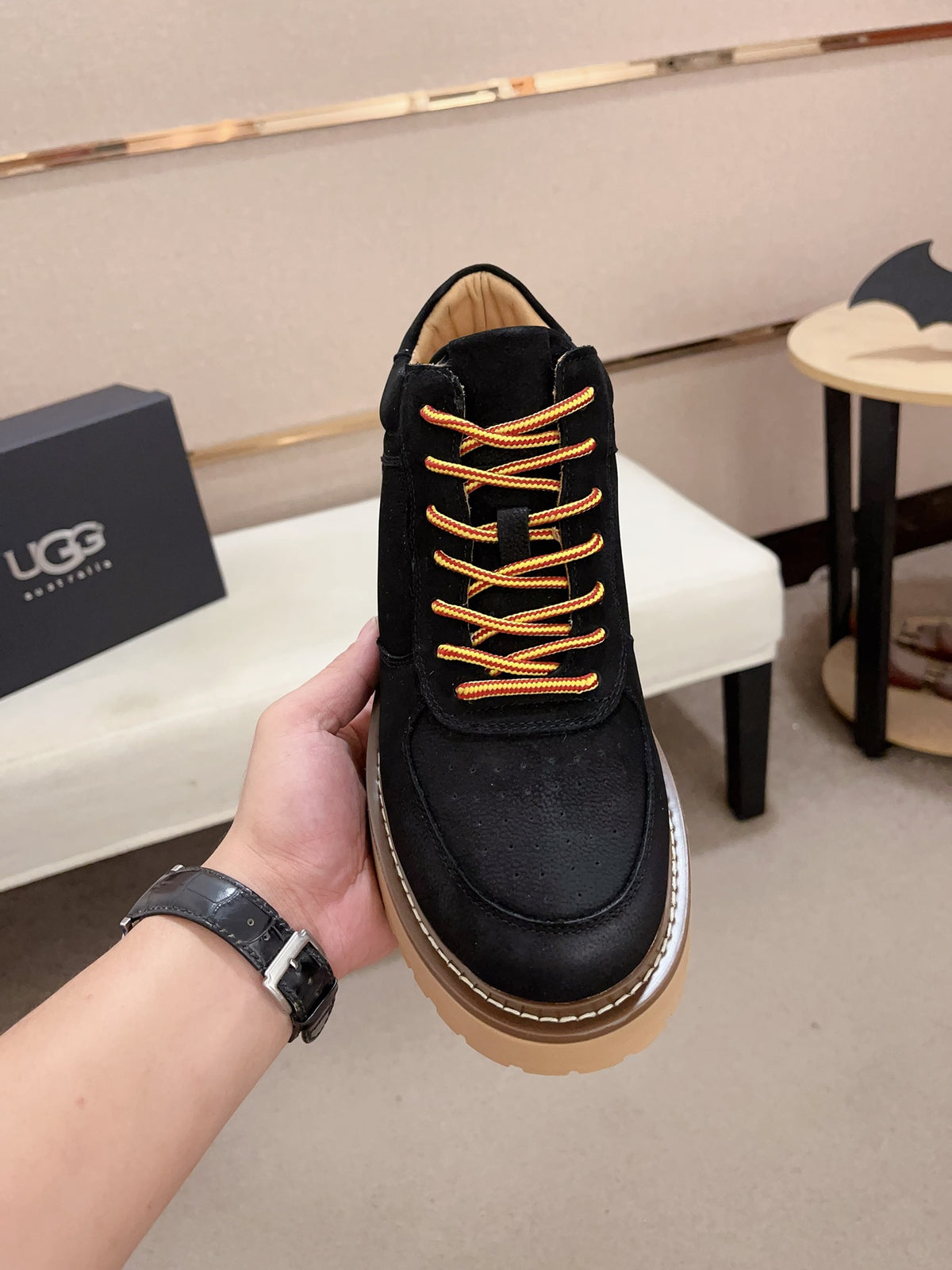 Men's Moc-Toe Leather Platform Sneakers — Black