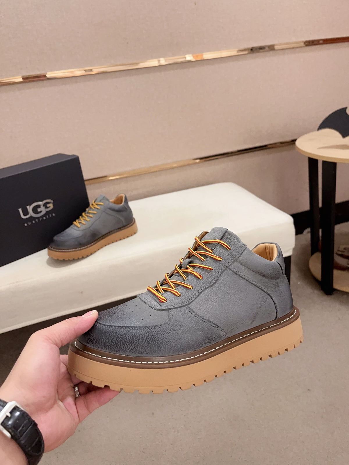Men's Moc-Toe Leather Platform Sneakers — Slate Grey