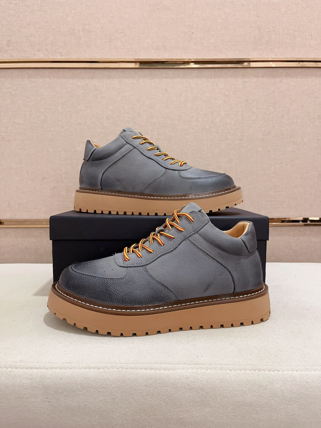 Men's Moc-Toe Leather Platform Sneakers — Slate Grey