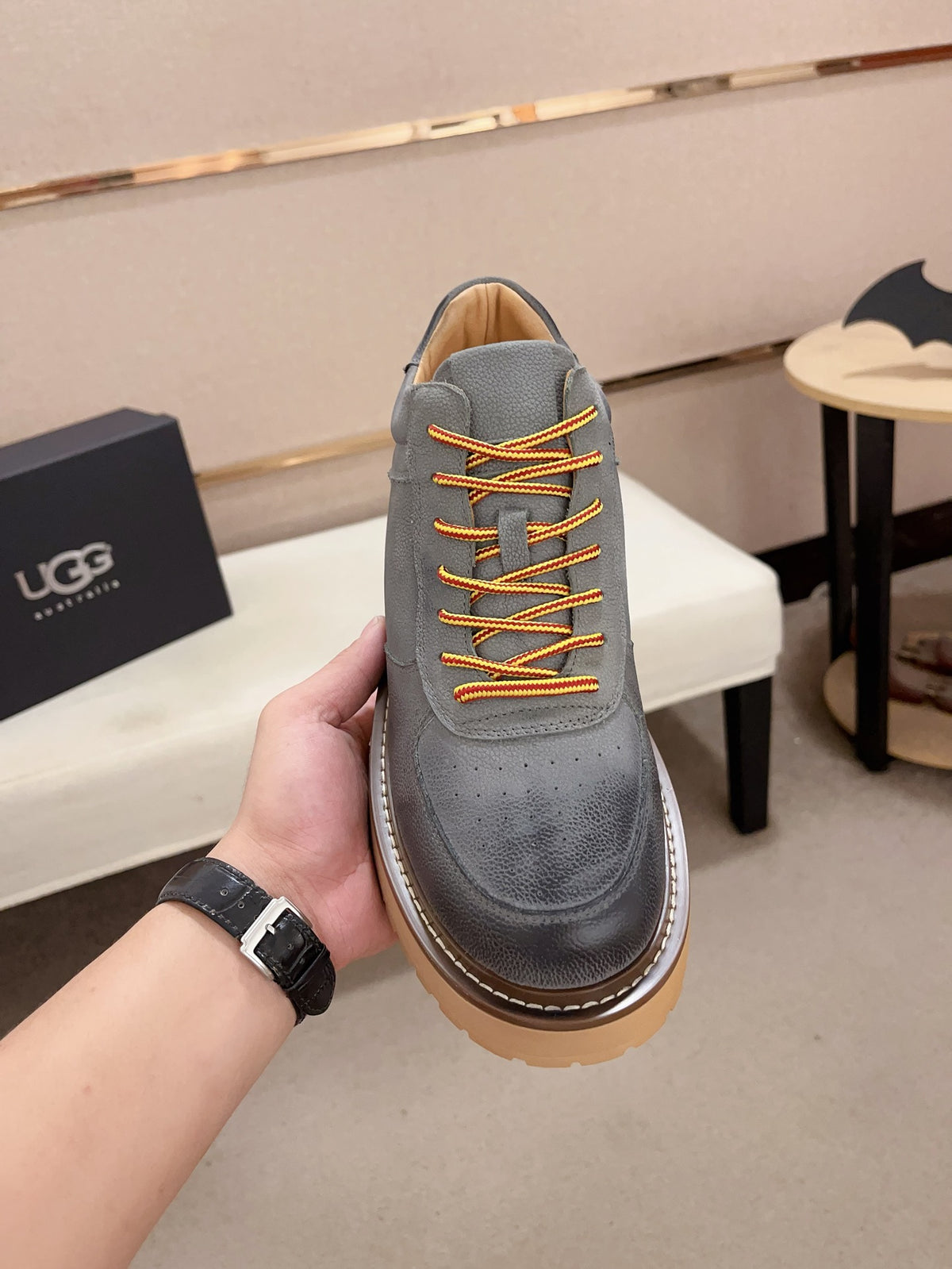 Men's Moc-Toe Leather Platform Sneakers — Slate Grey