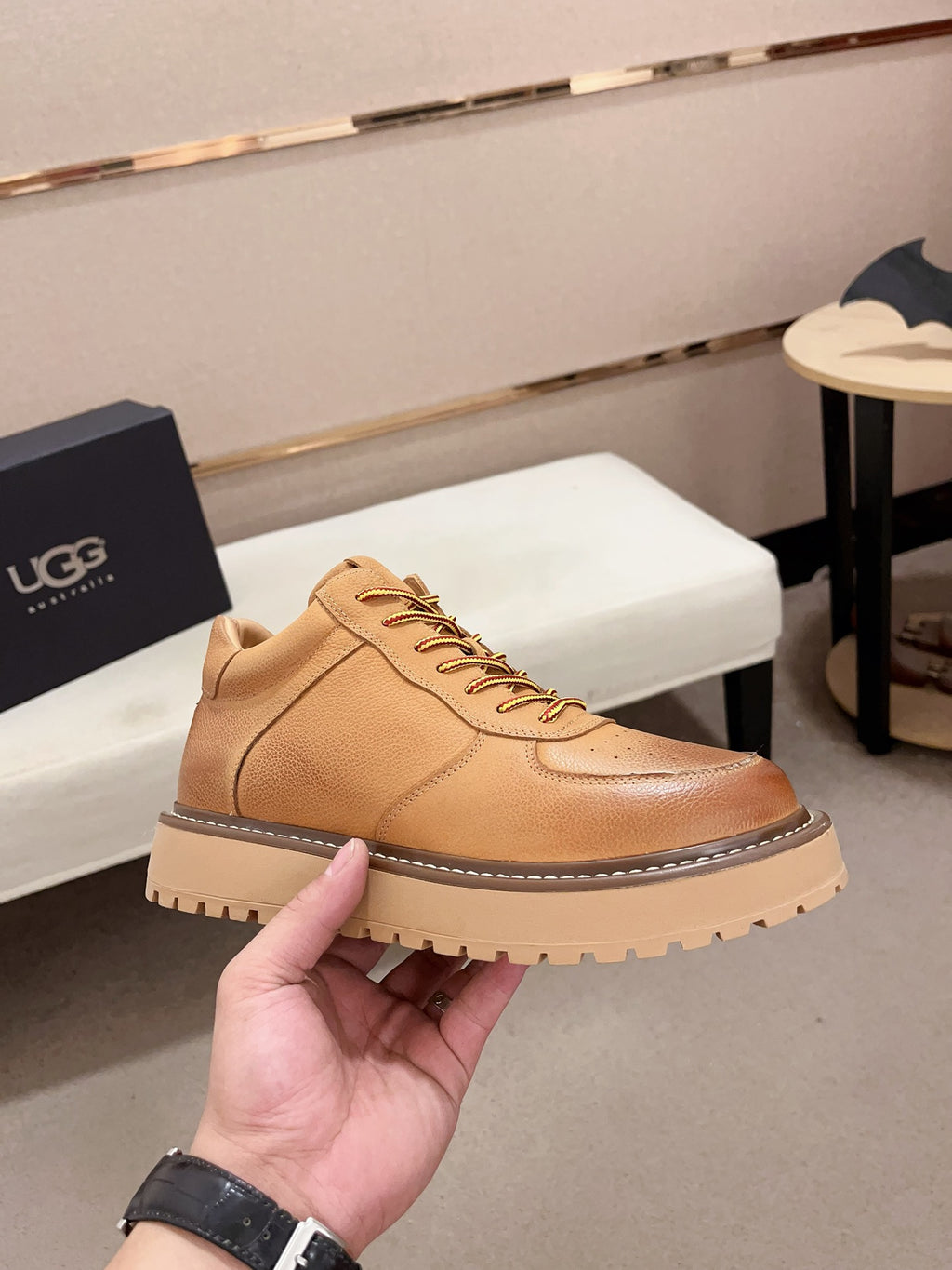 Men's Moc-Toe Leather Platform Sneakers — Tan