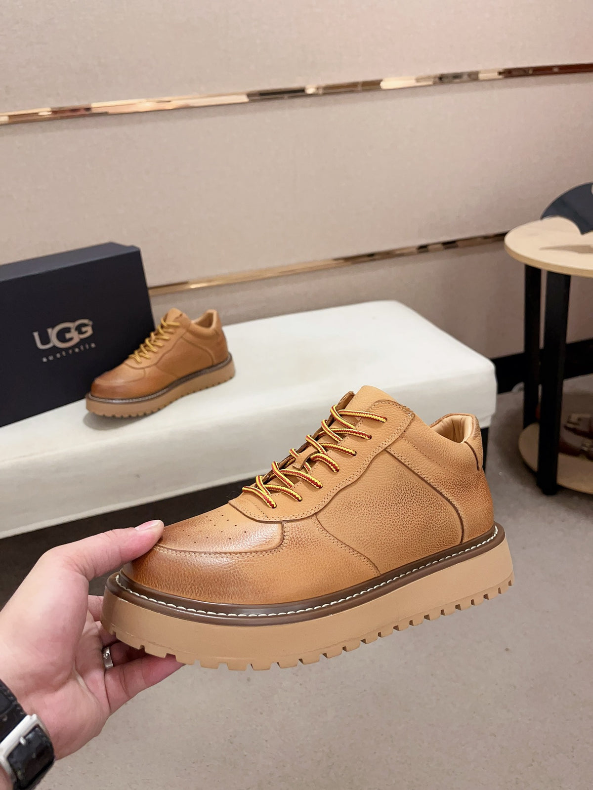 Men's Moc-Toe Leather Platform Sneakers — Tan