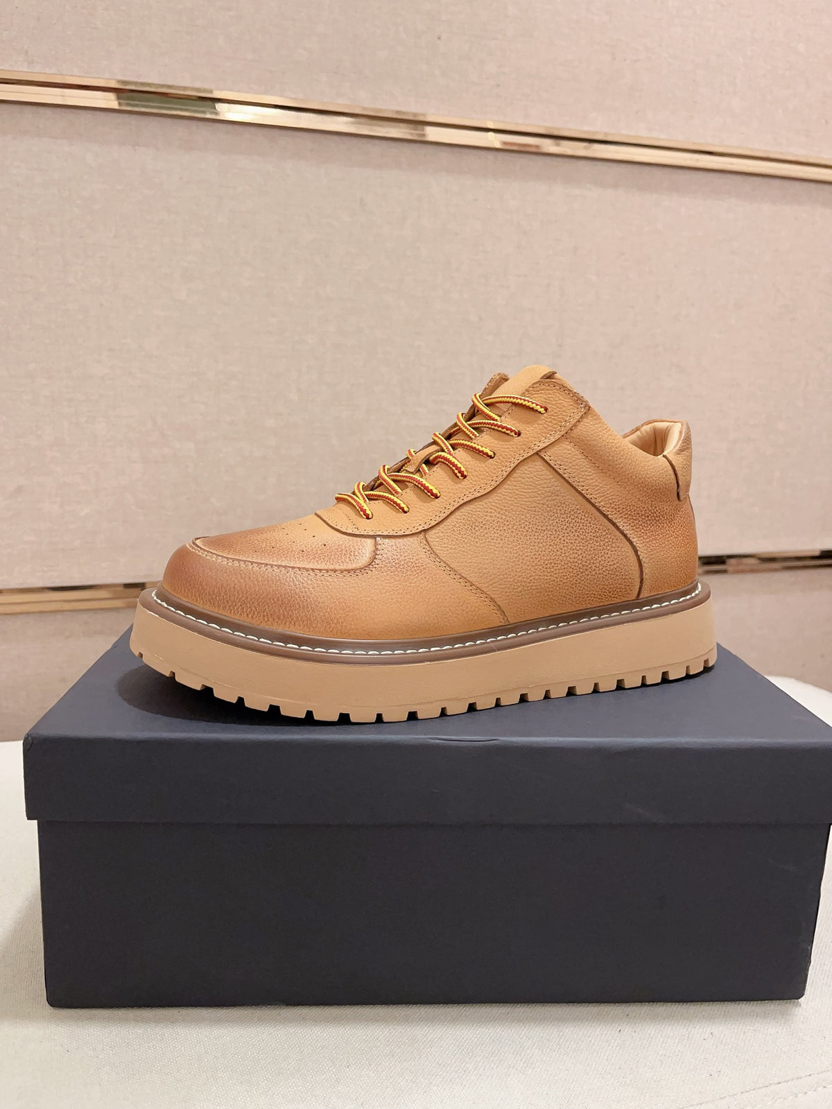Men's Moc-Toe Leather Platform Sneakers — Tan