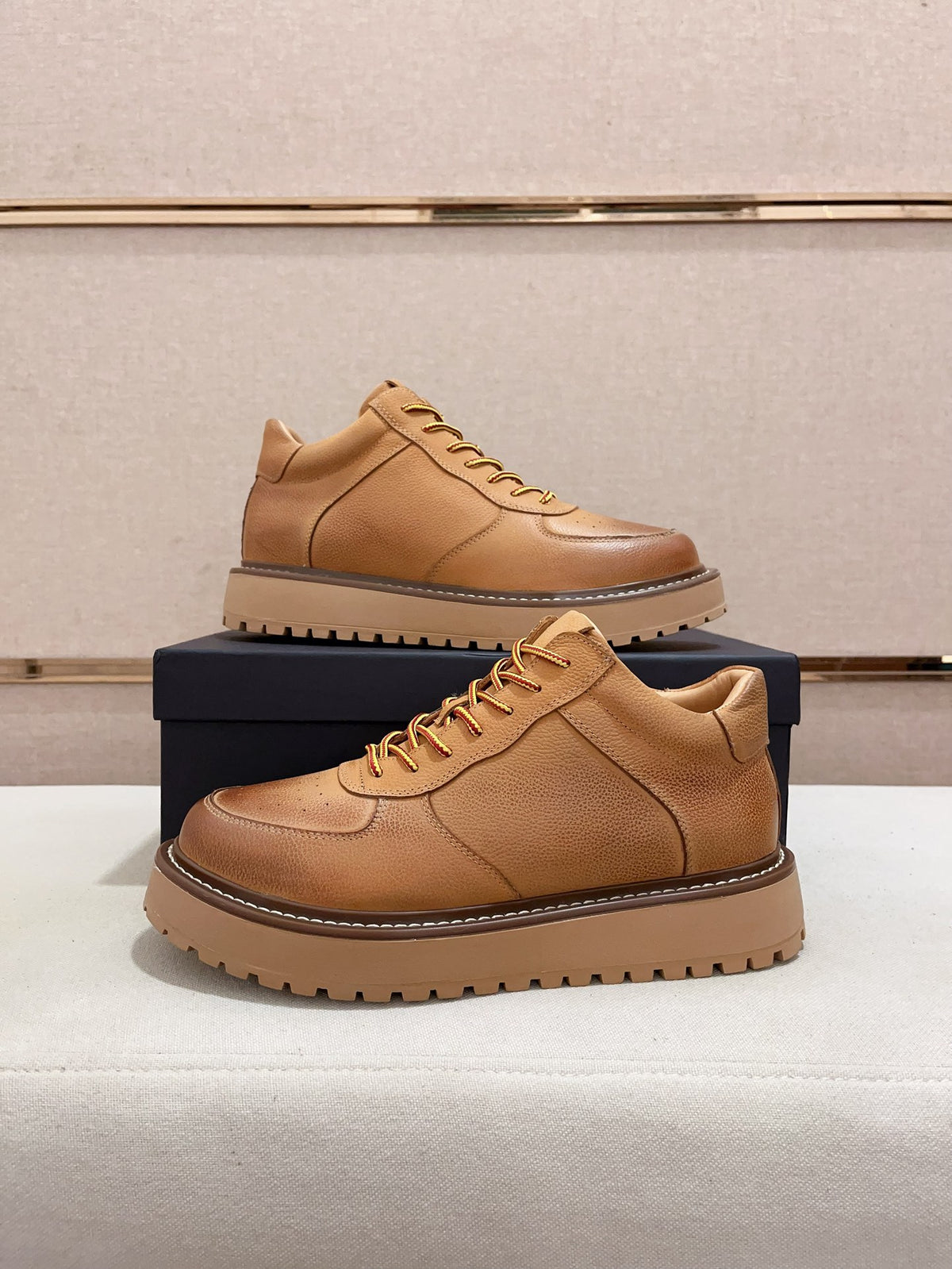 Men's Moc-Toe Leather Platform Sneakers — Tan