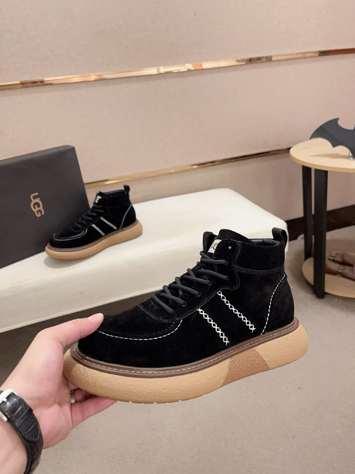 Men's Suede Mid-Top Hiking Sneaker Boots — Black