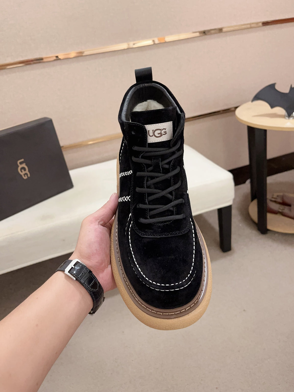 Men's Suede Mid-Top Hiking Sneaker Boots — Black