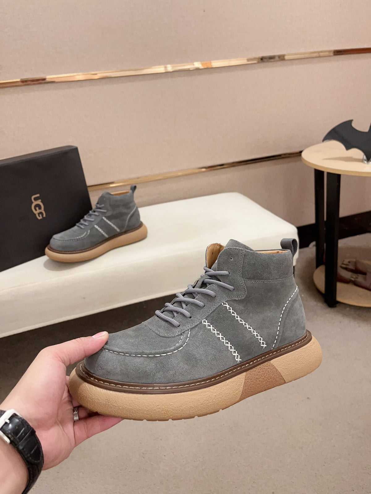 Men's Suede Mid-Top Hiking Sneaker Boots — Slate Blue