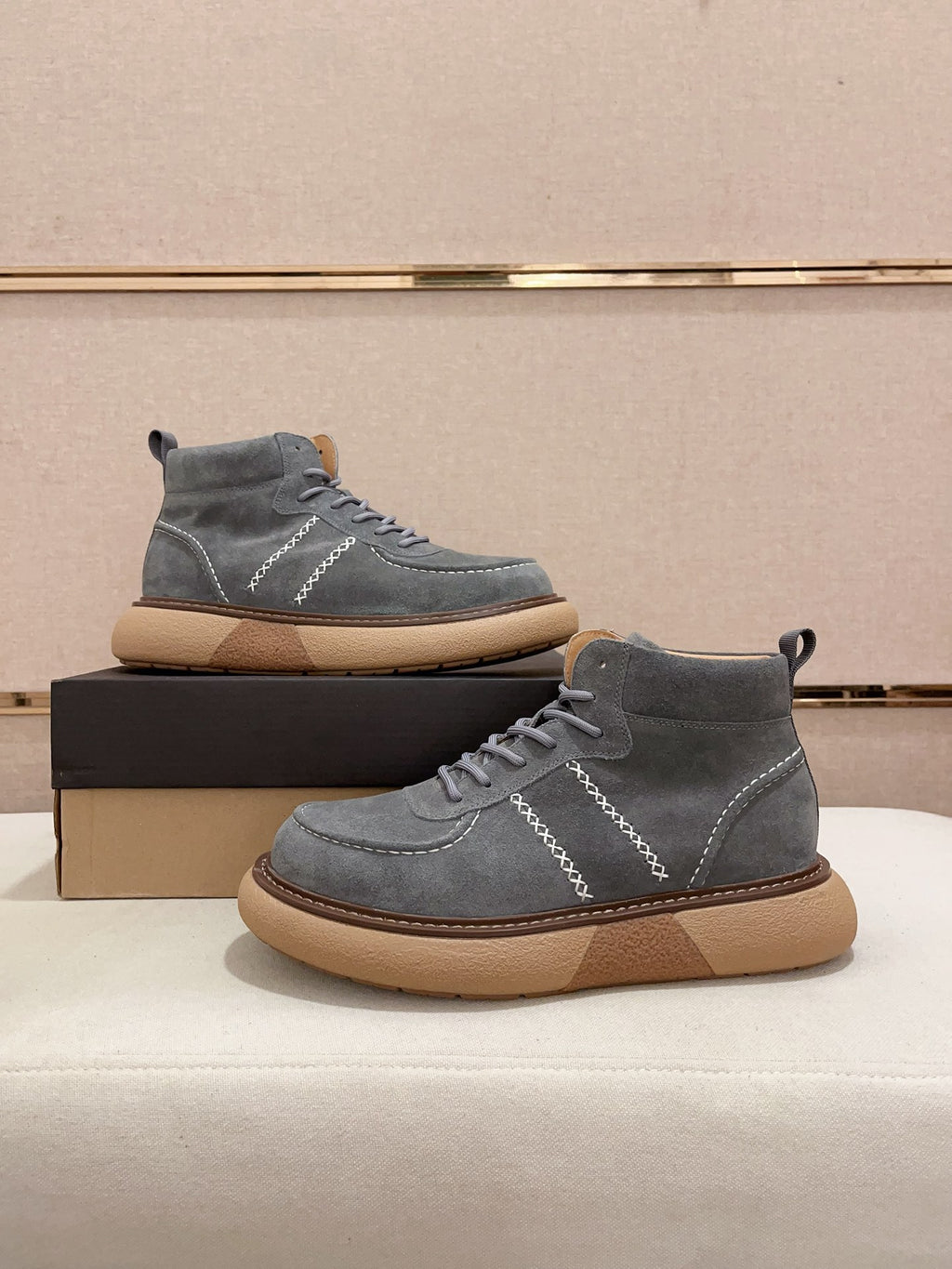 Men's Suede Mid-Top Hiking Sneaker Boots — Slate Blue