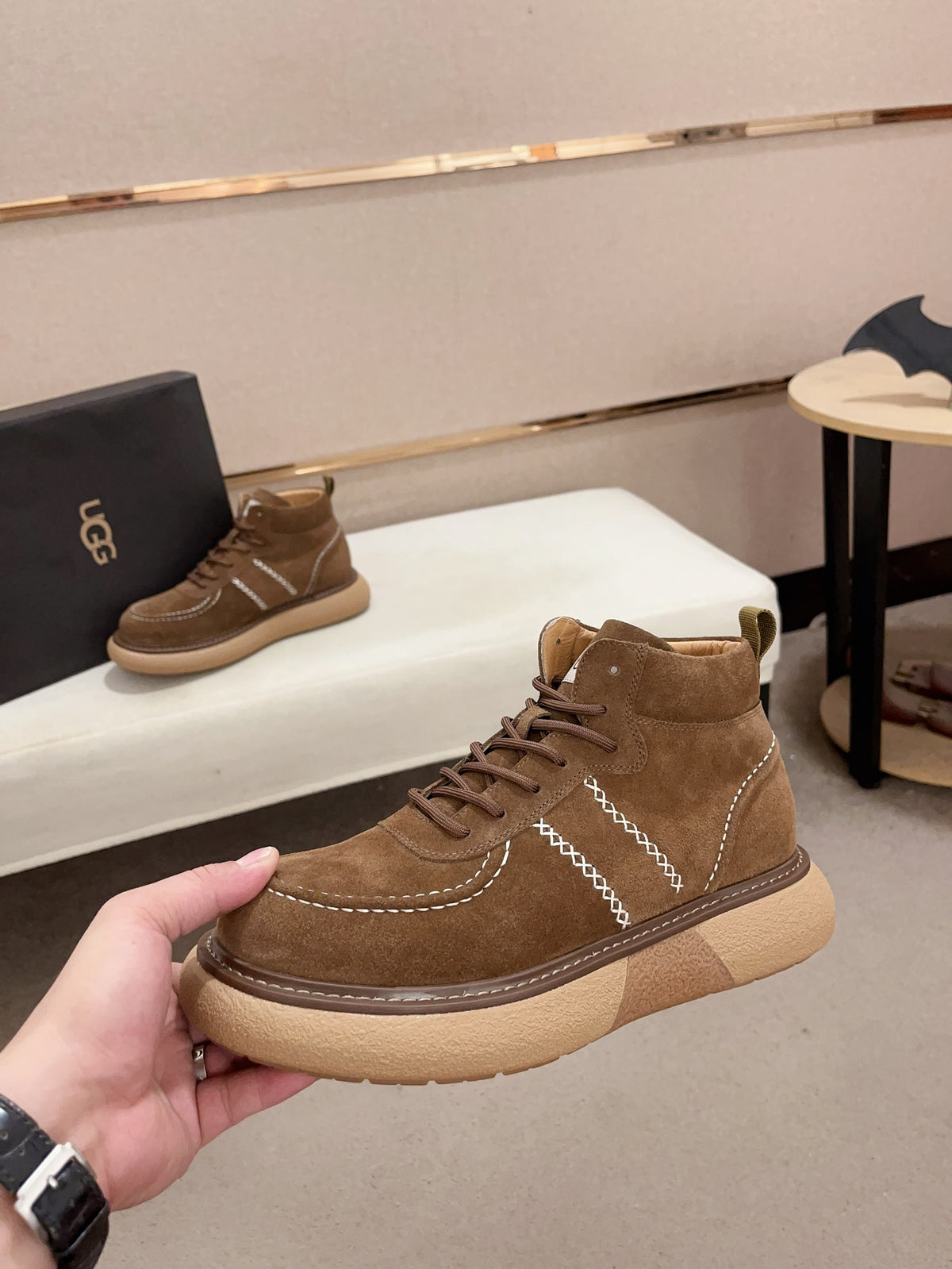 Men's Suede Mid-Top Hiking Sneaker Boots — Khaki