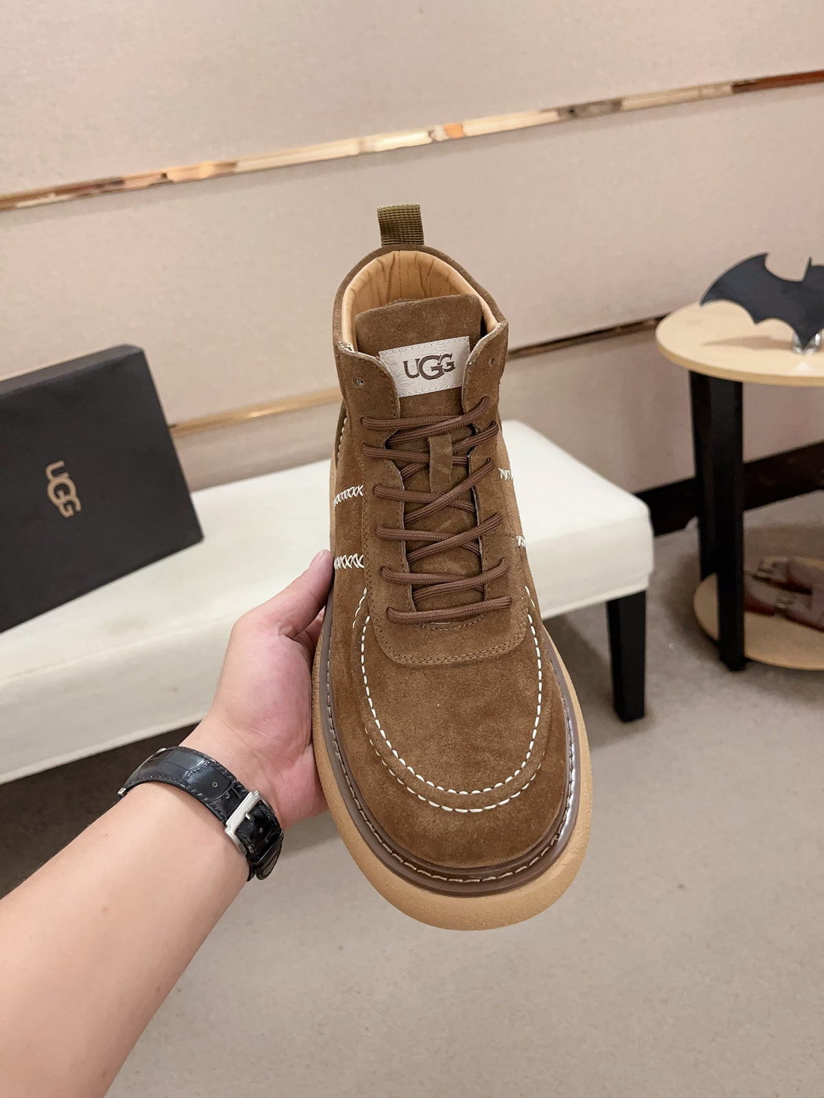 Men's Suede Mid-Top Hiking Sneaker Boots — Khaki