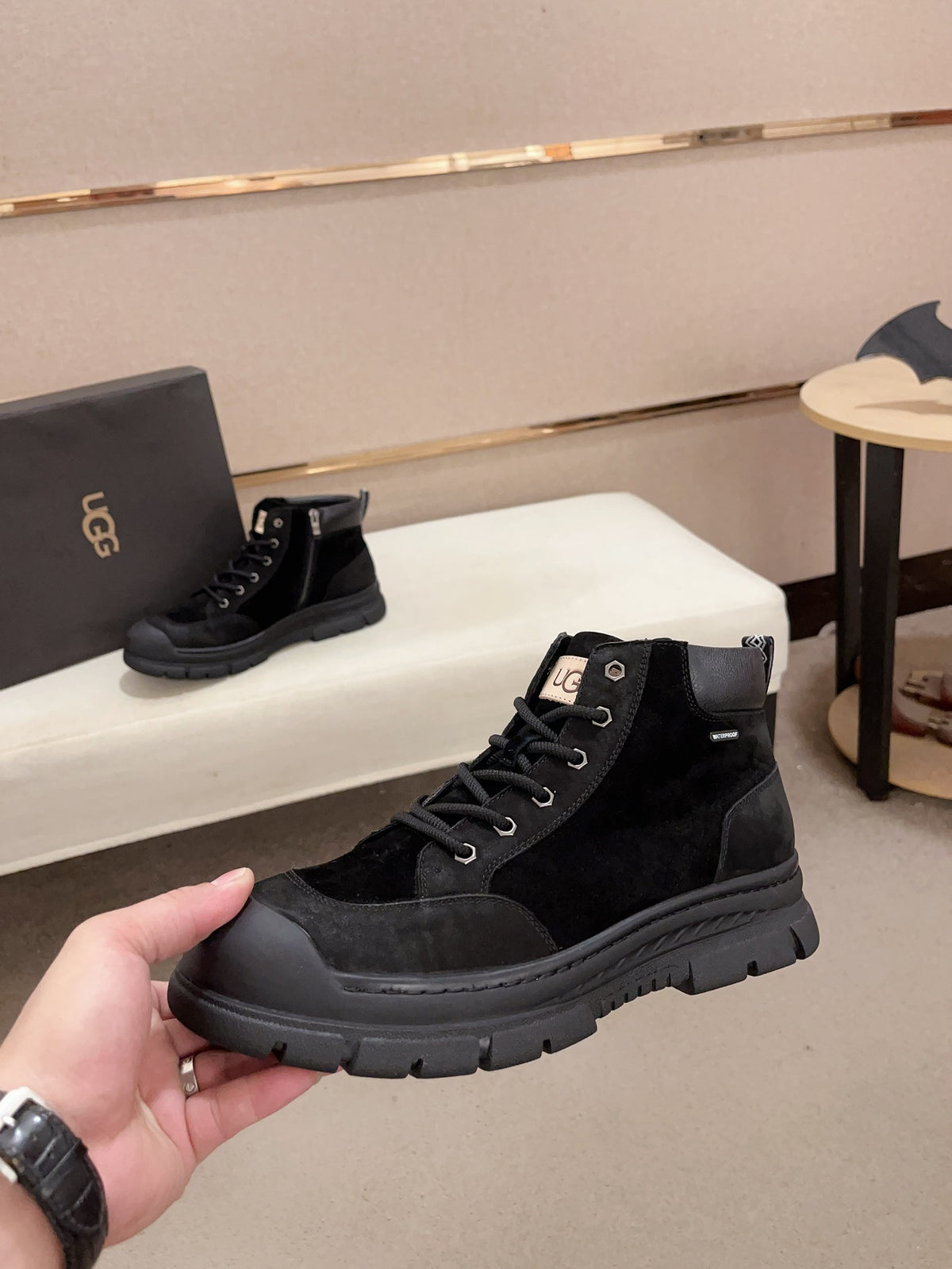 Men's Waterproof Lace-Up Leather Boots — Black