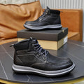 Men's Black Leather Mid-Top Sneaker Boots