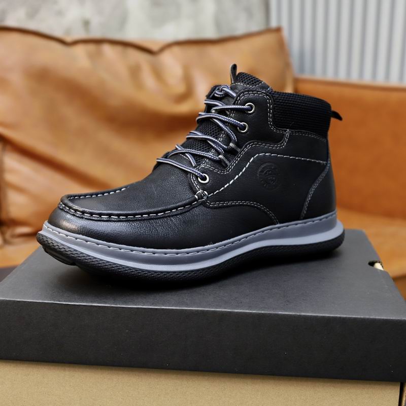 Men's Black Leather Mid-Top Sneaker Boots