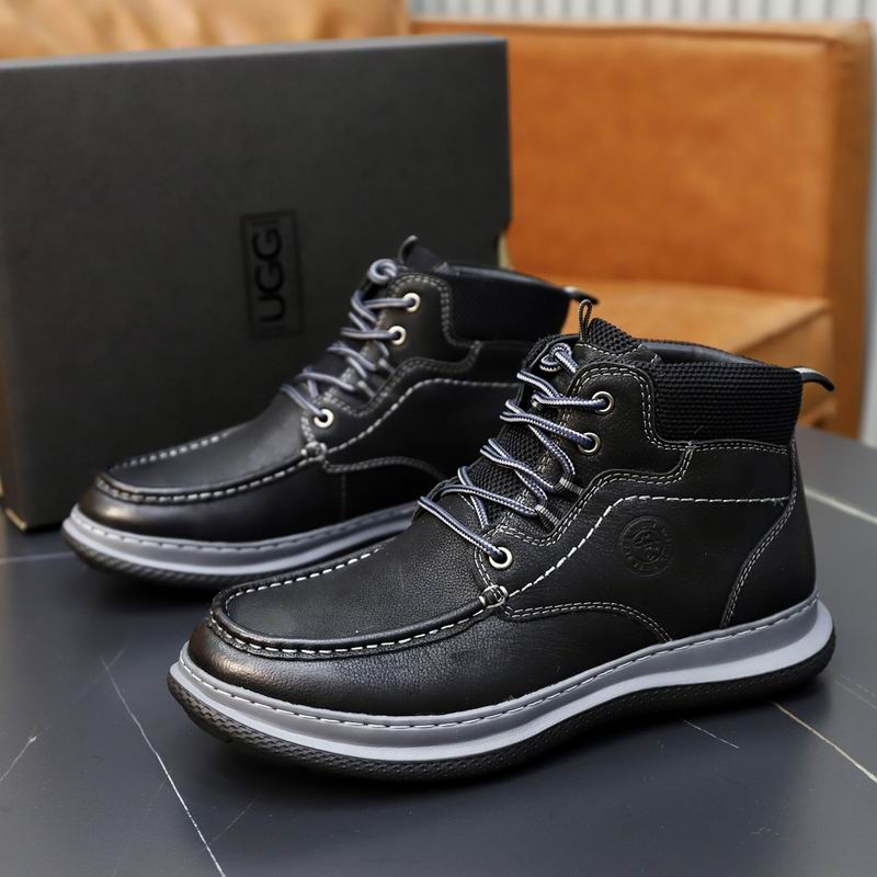 Men's Black Leather Mid-Top Sneaker Boots