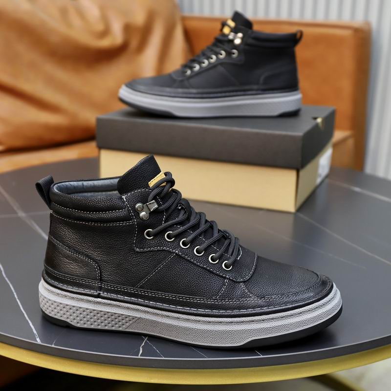Men's Black Pebbled Leather High-Top Sneaker Boots