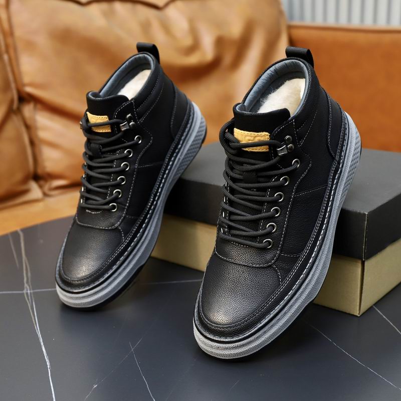 Men's Black Pebbled Leather High-Top Sneaker Boots