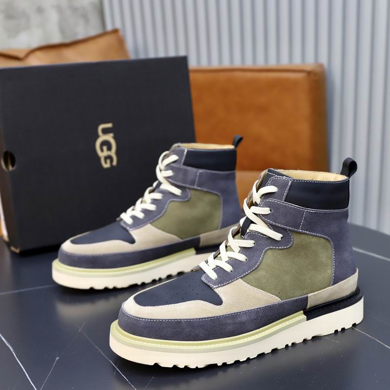 UGG Men's Navy, Olive & Beige Tri-Color High-Top Sneaker Boots — Shearling Lined