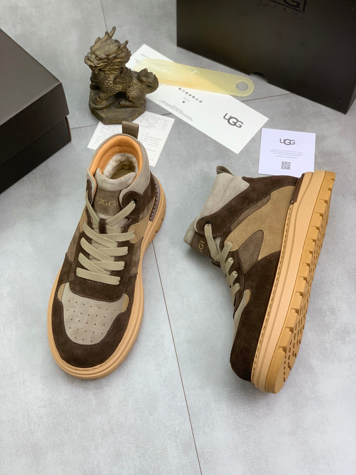 UGG Colorblock Lace-Up High-Top Sneaker — Espresso, Sand & Grey | EU 39–44