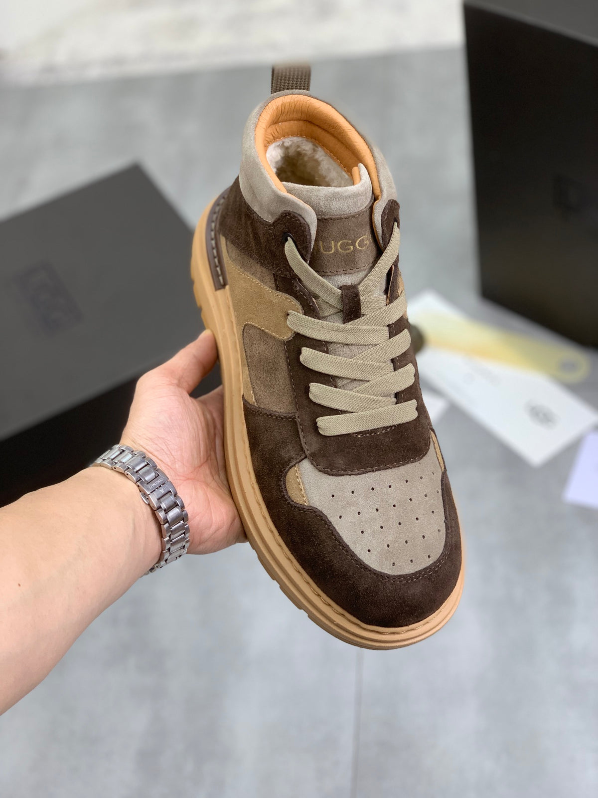 UGG Colorblock Lace-Up High-Top Sneaker — Espresso, Sand & Grey | EU 39–44