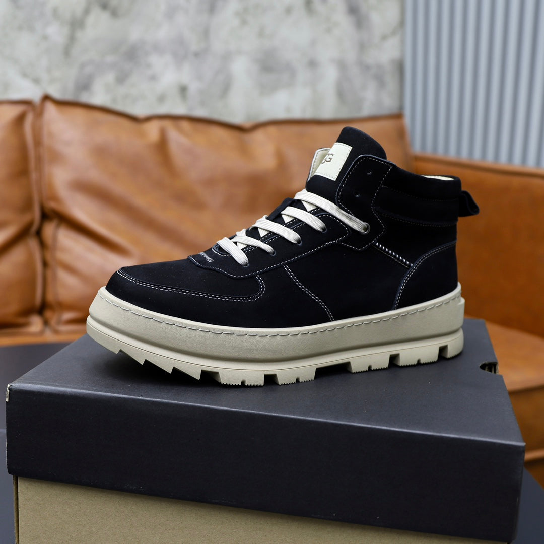 UGG Sherpa-Lined High-Top Sneaker — Onyx & Cream | EU 39–44