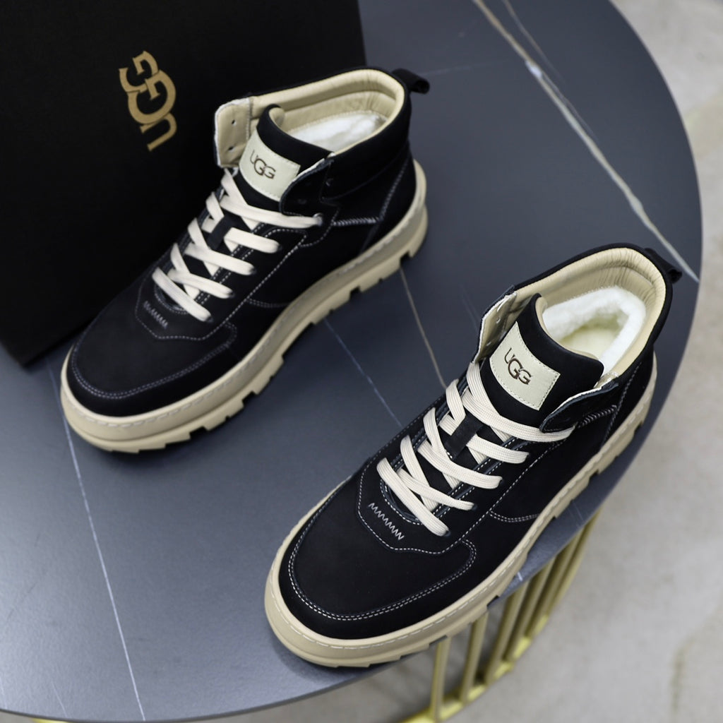 UGG Sherpa-Lined High-Top Sneaker — Onyx & Cream | EU 39–44