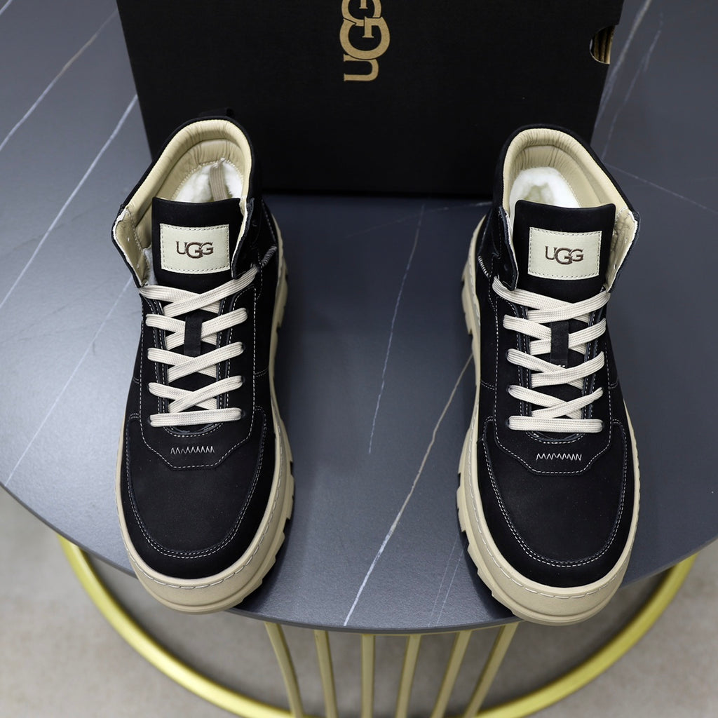 UGG Sherpa-Lined High-Top Sneaker — Onyx & Cream | EU 39–44