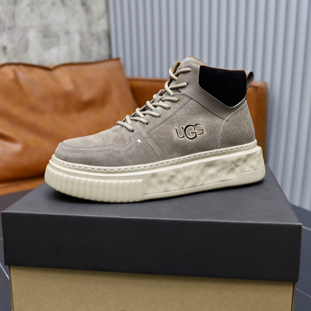 UGG Sherpa-Lined High-Top Sneaker — Stone Grey & Black | EU 39–44