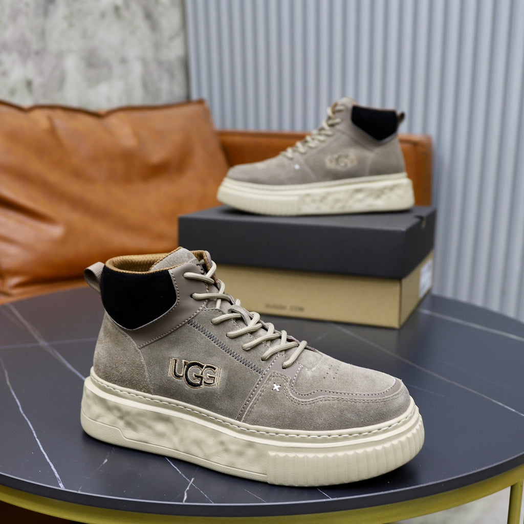 UGG Sherpa-Lined High-Top Sneaker — Stone Grey & Black | EU 39–44